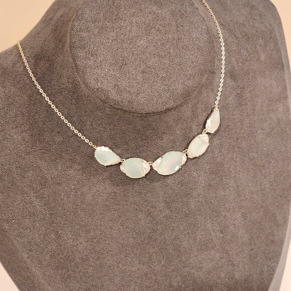 Brand New!! NADRI Delicate Soft Blue Pearlescent w/ Crystal Silver tone Necklace - Picture 5 of 6